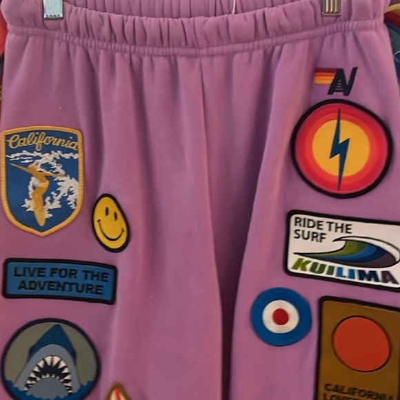 Aviator Nation Vintage Patch sweatpants size L in Neon Purple like new - Picture 2 of 2